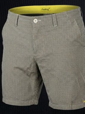 Analog Skateboarding Shorts Mens 36 Plaid Checkered Yellow Black Cotton Skate